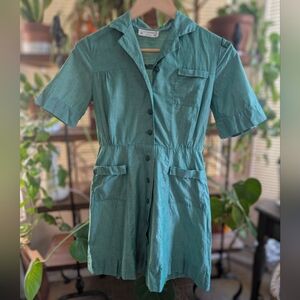 Vintage Teal Button-Up Short Sleeve Dress